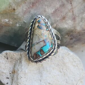 Boulder Turquoise Ring Native US handmade Rosella Paxton Aphache signed sz 6.5